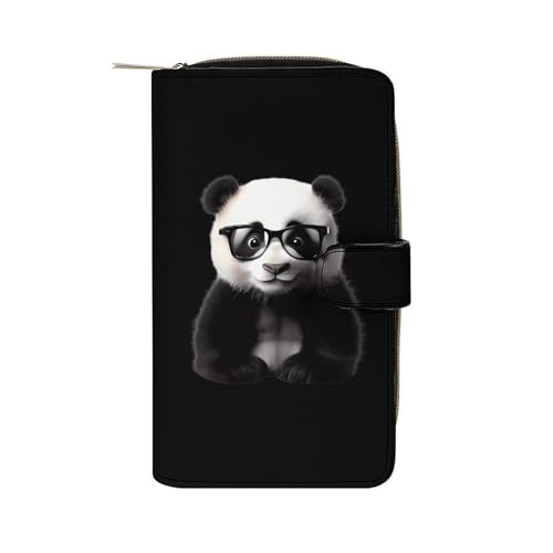 Panda With Eye Glasses Fashion Women's Wallet RFID Blocking Bifold Clutch Purse Compact Card Holder 19.7x11x3.5cm