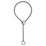GAUEIOUR Link Chains Necklace,Women Clavicle Choker With Heart Pendant,Slip Chain Heart Ring Long Necklace,Punk Rock Cuban Long Chain for Women,Adjustable Stainless Steel Necklaces(Black)