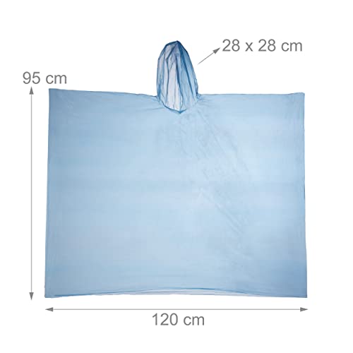 Relaxdays Regenponcho Einweg, 15er Set, Einmal Regencape Mit Kapuze, 5 Farben, Notfallponcho Für Damen & Herren, Bunt, Blau, Rot, Gelb, 95 X 120 Cm EU