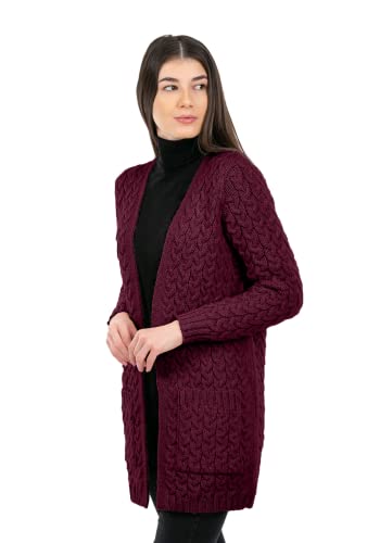 Image of SAOL Aran Coat for Women - Irish Open Front Fisherman Cardigan with Pockets - Merino Wool Made in Ireland