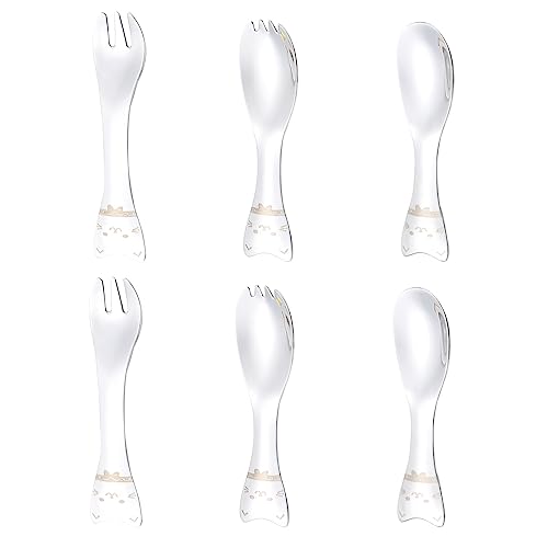 AMNGYOOK 6PCS Stainless Steel Salad Fork Spoon Fork, Cat Shape Short Handle Ice Cream Scoop Salad Fork For Ice Cream Cake Salad Fruit