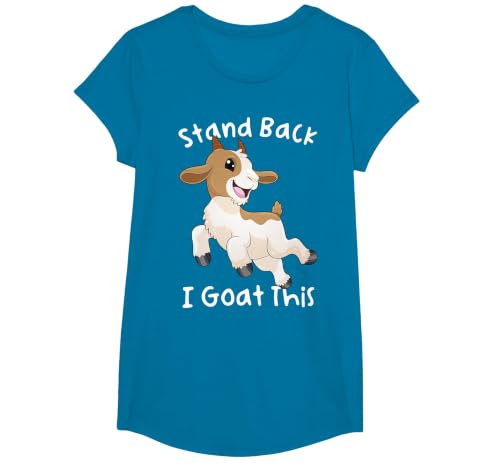 Stand Back I Goat This Funny Kawaii Jumping Goat Pun T-Shirt, Girls, Sapphire Blue, Medium