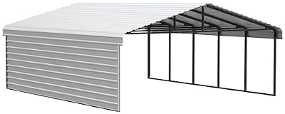 Arrow Carports Galvanized Steel Carport, with 1-Sided Enclosure, Compact Car Metal Carport Kit, 20' x 24' x 9", Eggshell