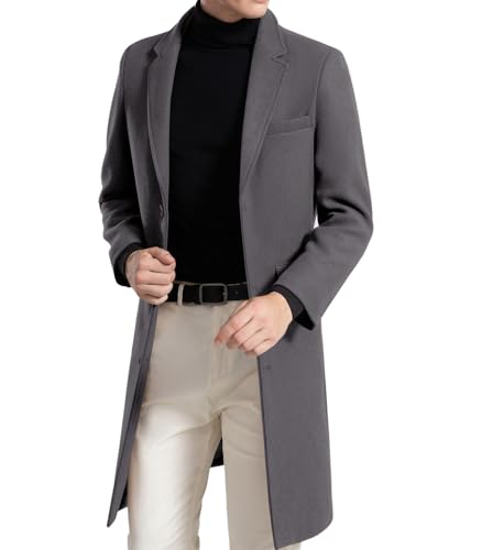 FTIMILD Mens Wool Blend Long Trench Coat Notch Lapel Single Breasted Overcoat with Pockets2