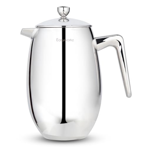 Easyworkz Nando French Press Cafetera de acero inoxidable con doble pared aislada, 1000 ml