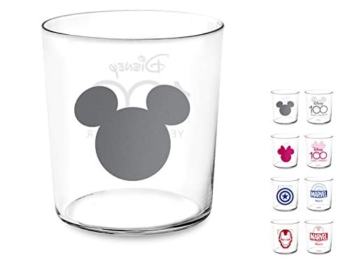 H&H Disney100 Set 12 Bicchieri in Vetro Assortiti 350ml – Edizione Limitata 100° Anniversario Disney con Mickey, Minnie, Ironman e Capitan America
