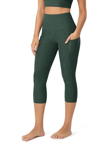 ODODOS Women's High Waisted Yoga Capris with Pockets, 21" Ultra Soft odSTRATUM Tech Tummy Control Workout Running Leggings, Aspen Heather, XX-Large