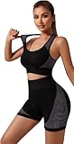 Combo Pack of Sports Bra & Shorts Gym Workout Set for Women Wire Free Padded Sports Bra with High Waist Shorts for Great Comfort Athleisure Yoga Wear (M)