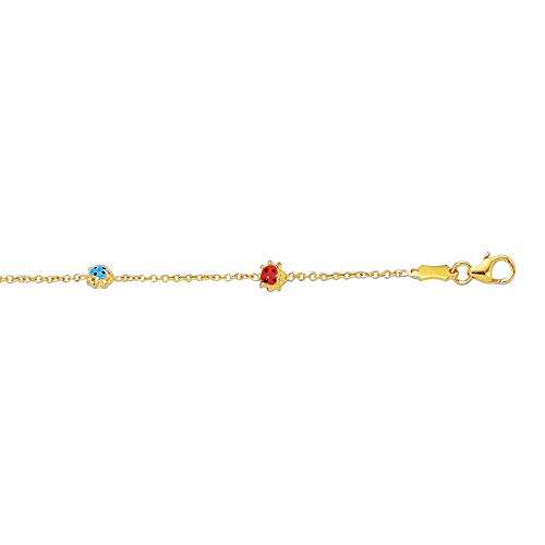 14K Yellow Gold Cable Link Chain 3 Station Lady Bug Adjustable Bracelet 5-5.5" Pear Clasp By Icedtime #TOP12