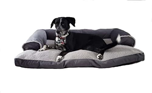 Dog Bed King Pet Bed for Dogs and Cats - Extra Large Grey Microsuede & Sherpa Comfy Couch Sofa-Style Lounger Pillow Cushion Dog Bed, Removable Machine Washable Cover. (FPP-DBK-003)