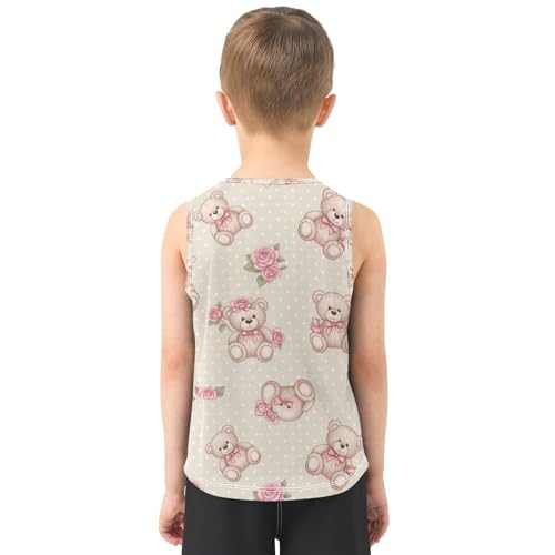 J JOYSAY Cartoon Bear Rose Boys Tank Top Sleeveless Muscle Shirts Quick Dry Active Workout Sport Kids T-Shirts 3-15T3