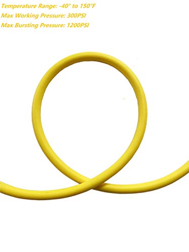 SANFU Hybrid PVC/Rubber Lead-in Air Hose 3/8”ID x 10ft, 300PSI Durable, Lightweight, with 1/4” Immovable Industrial Quick Brass Coupler and Plug, Bend Restrictors, Yellow(10\')