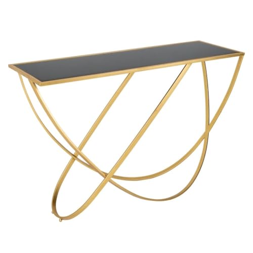 WANDERLUST DECO Recibidor de Metal Dorado con Superficie de Cristal 120x40x79