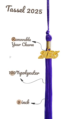 Image of Graduation Single Color Tassel with Date Drop 2025(Royal Blue Tassel,Gold Charm)