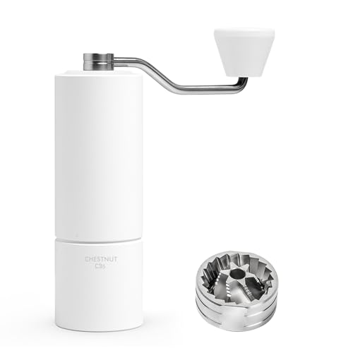 TIMEMORE Chestnut C3S Manual Coffee Grinder with CNC Stainless Steel Conical Burr Capacity 25g, Internal Adjustable Setting, Double Bearing Positioning for Travel, Camping, White