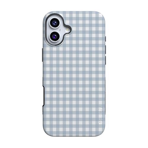 Casely iPhone 16 Case | Pastel Picnic | Blue Gingham | Bold Protective Design | Compatible with MagSafe