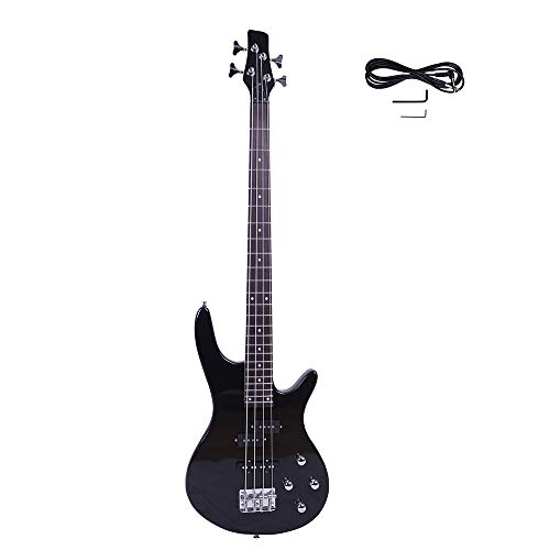 GLARRY Electric Bass Guitar Full Size 4 String Exquisite Stylish Bass with Power Line and Wrench Tool (Black)