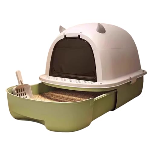 Jopsavm猫用トイレボックス、完全に密閉された引き出し式、シンプルなデザイン、蓋付き、広々とした デザイン、猫砂のこぼれを防ぎ、臭いを抑え、お手入れ簡単 (グリーン)