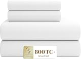 SUPREME ELEGANCE 800 Thread Count Queen Arctic White Sheets Set, Ultra Soft & Silky Cotton Rich Easy Care Bed Sheets, Sateen Sheet Set with Deep Pocket (1 Flat Sheet, 1 Fitted Sheet & 2 Pillowcases)