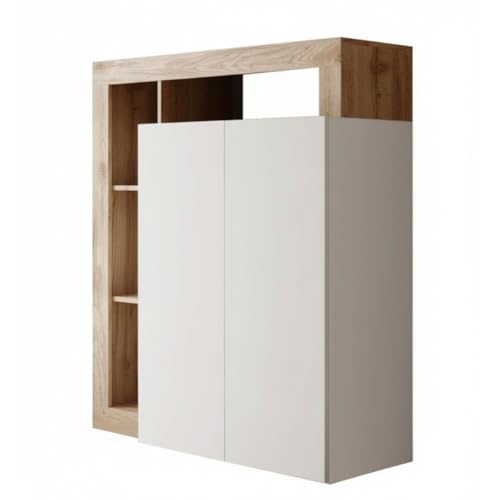 AltoBuy Bureau secrétaire 2 Portes Contemporain Blanc laqué et Aspect Bois Finition Cadiz - Arturo