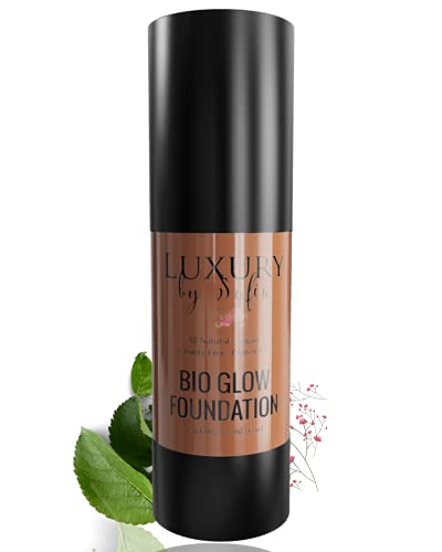 Organic Bio Glow Liquid Foundation for Face Makeup for a Dewy, Flawless Complexion - All Natural | Vegan | Gluten Free | No Harsh Chemicals | Cruelty Free | Made in USA (Dark Chocolate)