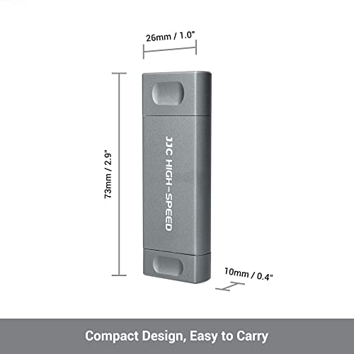 JJC Lector de Tarjetas SD de Metal, 3 en 1 USB 3.0 Micro USB 2.0 Tipo-C 3.0 con 3 Ranuras para Tarjetas Lector de Tarjetas fácil de Usar para Tarjetas de Memoria SD Micro SD NM Nano (Gris)