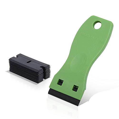 Image of EHDIS 1.5 inch Plastic Razor Scraper with 10pcs Double Edged Plastic Blades for Removing Labels Stickers Decals on Glass Windows (Green)