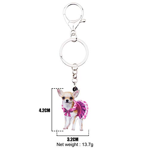 WEVENI Acryl Kleid Chihuahua Hund Schlüsselanhänger Zubehör Modeschmuck für Frauen Mädchen Tasche Geldbörse Charms (Rot)