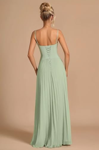 Ruffles Long Bridesmaid Dresses for Women Spaghetti Straps Pleated A-line Chiffon Formal Evening Dress AD1284