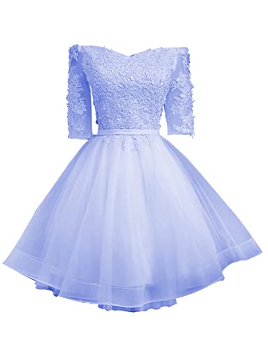 Women's Off Shoulder Homecoming Dress Short Applique 1/2 Sleeve Formal Prom Cocktail Party Gowns HC10 Lavender Size 22W