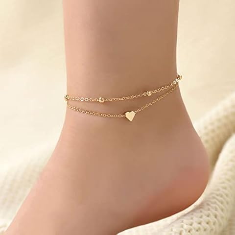 Beads Gold Heart Anklet Anklets for Women Beach Anklet Bracelet Dainty Gold Anklet Foot Chain Layered Adjustable Anklet Cover