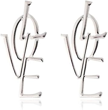 RCHENGYANUIMA Punk Love Letter Large Long Drop Dangle Earrings Statement Jewelry Gift for Women Girls Statement Trendy Earrings (sliver)