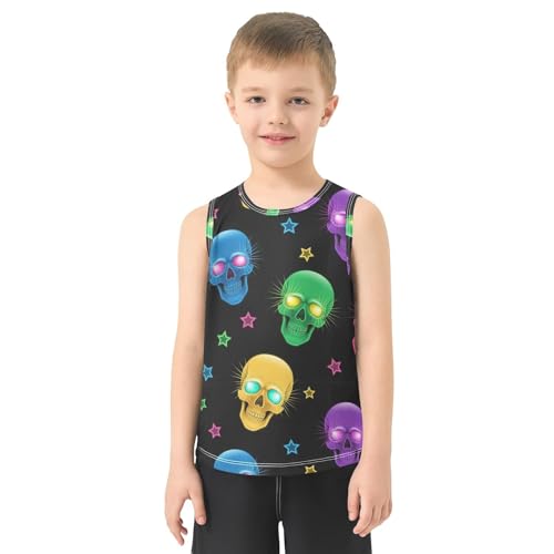 J JOYSAY Colorful Skull Stars Boys Tank Top Sleeveless Muscle Shirts Quick Dry Sport Active Workout Kids T-Shirts 3-15T2