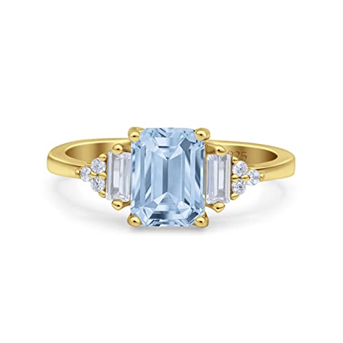 OMRANII Three Stone Emerald Cut Art Deco Bridal Wedding Engagement Ring Baguette Cubic Zirconia 925 Sterling Silver