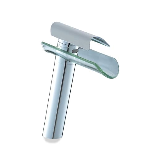 Robinet en Verre Cascade Lavabo Salle de Bain chromé Robinet Lave Main Haut Monotrou Mitigeur Haut Vasque