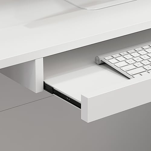 Hitow Modern Reception Desk Counter Table, L-Shap Reception Room Front Desk with Lockable Drawer & Open Shelves, Retail Counter for Salon Checkout Office, White (55.9" W x 32.3" D x 48.4" H)