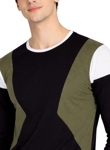 Image of ADRO Men's Full Sleeve T-Shirt Navy Grey Colorblock | Cotton Round Neck Casual Tshirt | Regular Fit Stylish T Shirt
