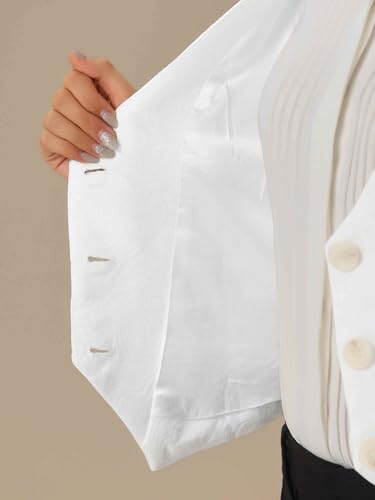 Chaleco vintage para mujer estilo steampunk jacquard blanco XL con bolsillos 5