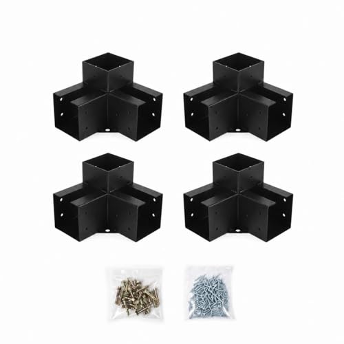 6x6 Pergola Bracket Kit 4pcs 3-Way Right Angle Corner Bracket Heavy Duty Powder-Coated Corner Bracket DIY Shed Kit for Gazebo Patio Backyard Garden Fits Actual 5.7 x 5.7 Wood
