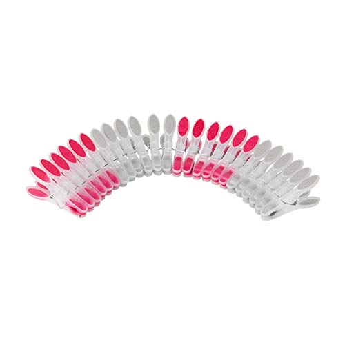 Kleeneze KL066718EU Ganchos para Ropa Muy Fuertes para líneas de Lavado y aireador Exterior, Acolchado Suave, Resistente a la Humedad y al óxido, Paquete de 24, 8 cm x 1,5 cm, Rosa/Gris Cover