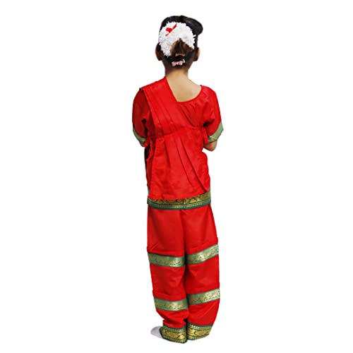 Image of ITSMYCOSTUME Bharatnatyam Costume Dress for Girls Set of 4(Bottom,Blouse,Hip Cloth & Anchal) Classical Dance dress for Kids