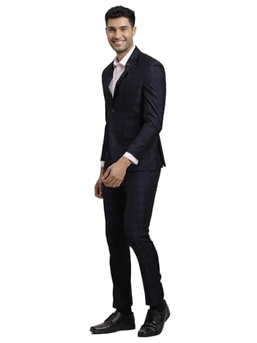 Image of Turtle Men Terry Rayon Checkered Full Sleeve Two Piece Navy Blue Party Suit