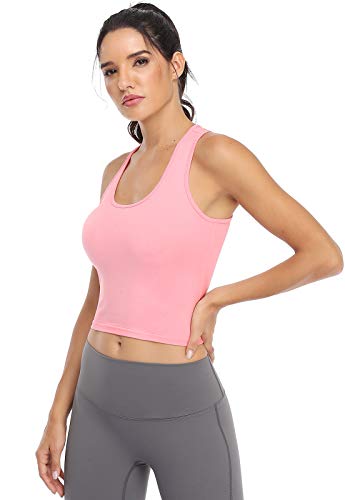 Athomely Sports Crop Tank Tops for Women Cropped Athletic Yoga Tops Racerback Running Tanks Cotton Workout Shirts Sleeveless Undershirts Exercise Gym Clothes 3 Pack Black/White/Pink L
