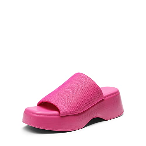 DREAM PAIRS Women's Comfort Summer Platform Heels, Cute Slip-on Flatform Chunky Sandals Casual Wear Walking Wedges,Sdpw2363w,Hot Pink,Size 7