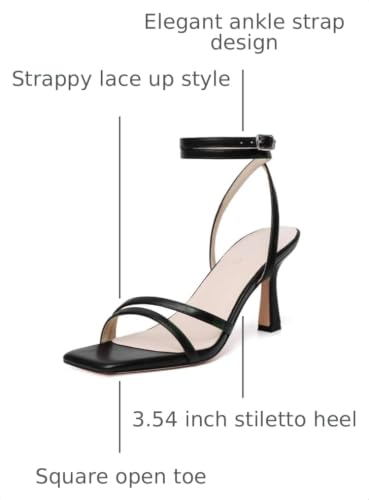 Image of Mostrin Womens Sandals Strappy Heels for Women Ankle Strap Lace Up Heels Square Open Toe Heels Tie Up Stiletto High Heeled Sandals for Prom, Party, Daily Wear