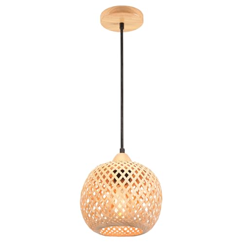 LIGKIN Suspension en Bambou Tissage Lustre Style bohème Abat-jour en bambou Lampe de plafond Vintage Luminaire Plafonnier de Décoration pour Restaurant, Salon,...