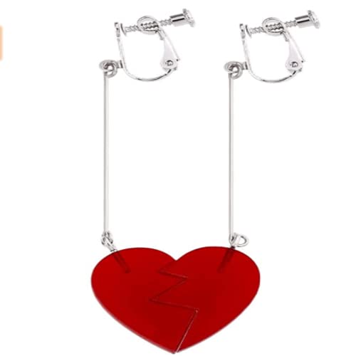 tenghong2021 JJBA Heart Drop Dangle Earring Ear Clip, Anime Rohan Kishibe Cosplay Jewelry Red Accessories for Fans Halloween Red Bizarre Adventure Earrings – Jean Pierre Polnareff Cosplay Costume Accessory – Ear clips