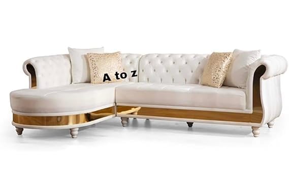 Image of A to Z Furniture Classic Chesterfield Sofa Set Luxury Chesterfield Sofa in for Home Living Room & Office (L-Shape 4 Seater Sofa Beige)
