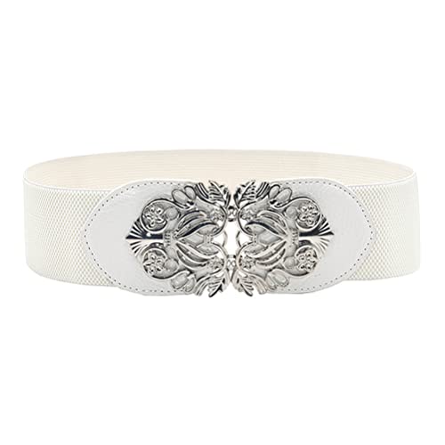 Women Vintage Elastic Stretch Wide Waist Belt Retro Flower Brass Buckle Wide Cinch Belt Waistband