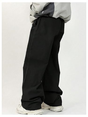 OYOANGLE Boy's Baggy Cargo Pants Flap Pocket Straight Leg Jogging Pants Solid Athletic Casual Trousers Black 11Y2